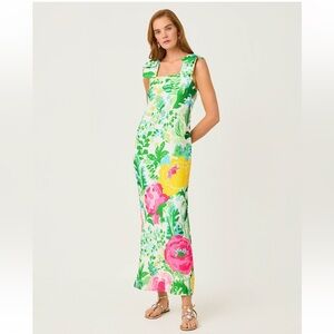 Lilly Pulitzer Sleeveless Floral Maxi Dress in Green, Pink & Yellow